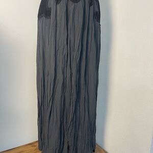 Zara Black Crinkled Maxi Skirt with Lace Trim